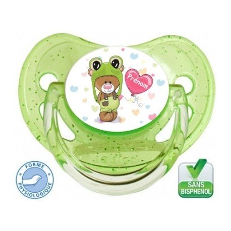 Sucette personnalisée ourson déguisé en grenouille