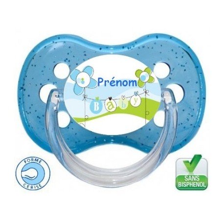 Tétine personnalisée baby fleurs bleu