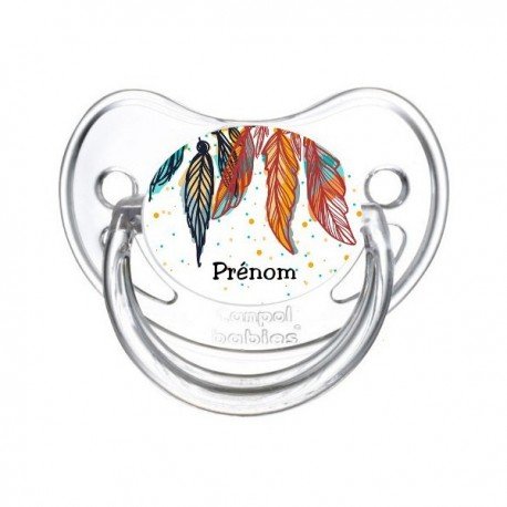 Tétine personnalisée plumes et prénom