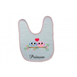 Bavoir bébé personnalisé chouettes amoureuses et prénom