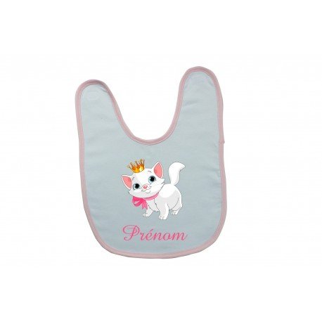 Bavoir bébé personnalisé avec un chat et prénom
