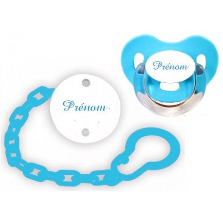 Lot tétine et attache personnalisée charme turquoise