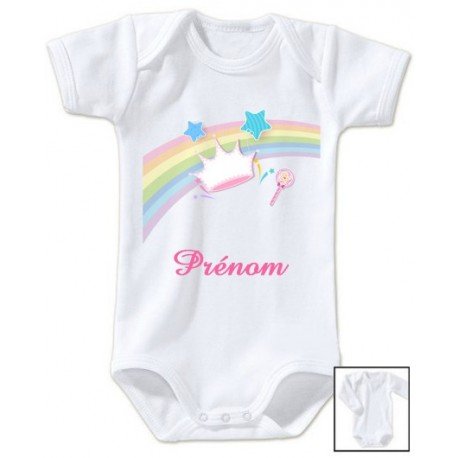 Body personnalisé couronne baguette de princesse et prénom