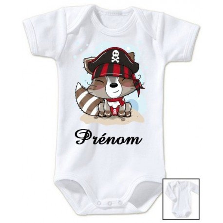Body personnalisé raton laveur pirate et prénom 