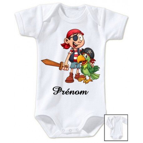 Body personnalisé avec un pirate accompagné d'un perroquet et prénom 