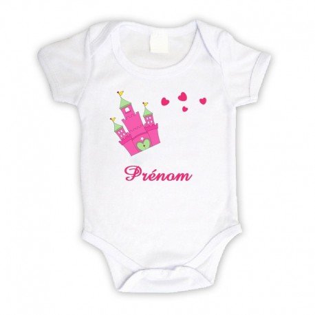 Body bébé personnalisé avec un château de princesse et le prénom