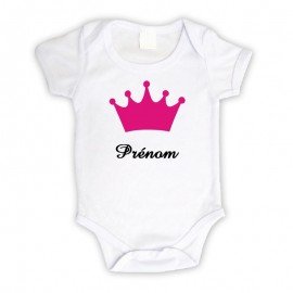 Body bébé personnalisé avec une couronne rose et le prénom