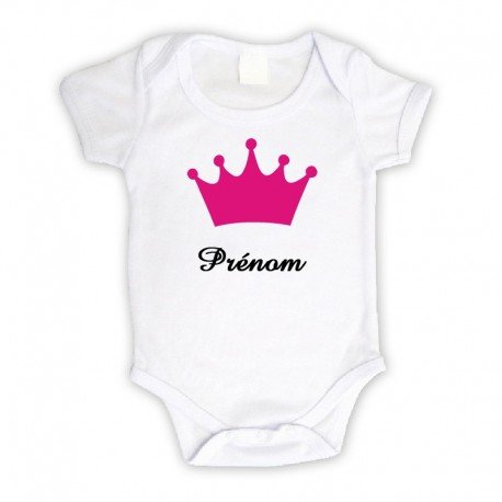 Body bébé personnalisé avec une couronne rose et le prénom