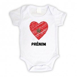 Body bébé personnalisé avec un cœur aux couleurs du Maroc et le prénom
