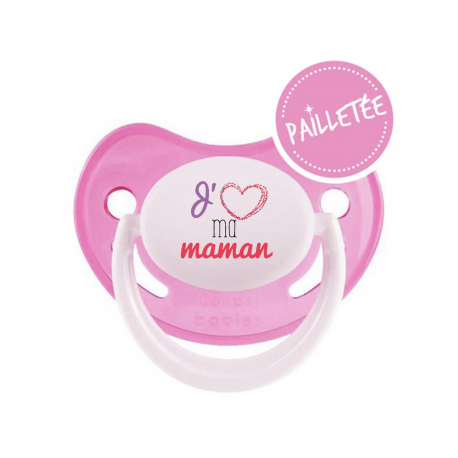 Tétine bébé j'aime ma maman avec coeur