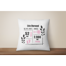 Coussin naissance personnalisé avec des pieds rose