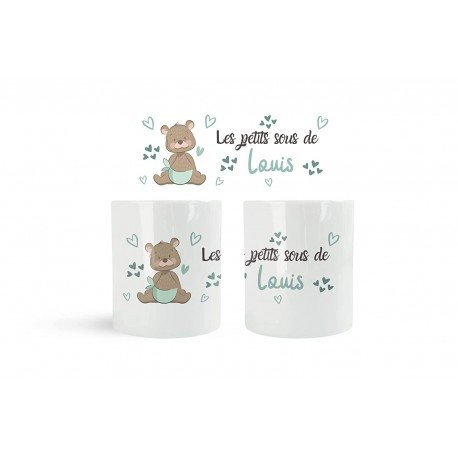 Tirelire personnalisée avec un ourson entouré de cœurs