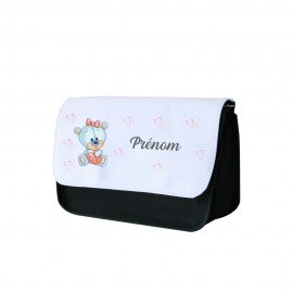 Trousse a crayon personnalisée ourson coeurs