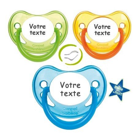 Lot de 3 tétines personnalisées à paillette rouge/rose/verte