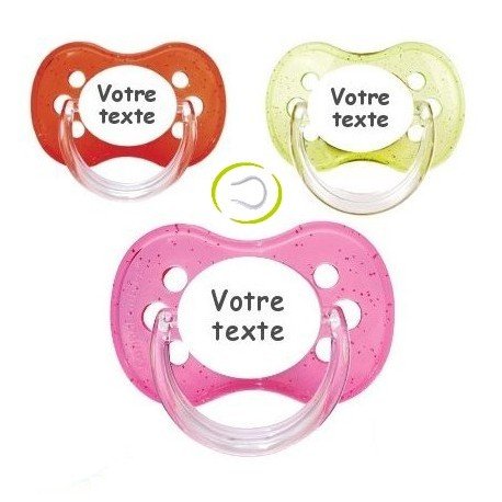 Lot de 3 tétines personnalisées embout cerise rouge/rose/verte